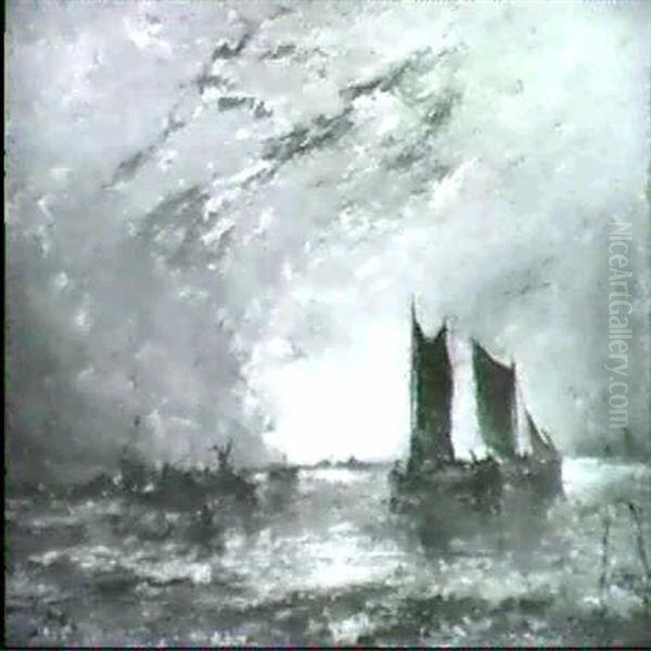 Abendstimmung, Ruckseitig Beschriftet, 'canal Aux La Verondsde Dordrecht, Solail Couchant' - view 1