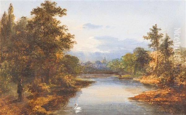 Fluslandschaft Mit Spazierganger - view 1