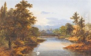 Fluslandschaft Mit Spazierganger