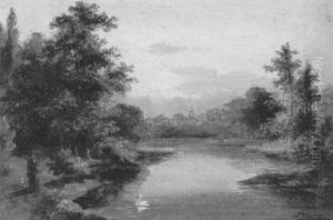 Stille Fluslandschaft Mit Spaziergangern by Leendert Jonker