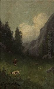 Hunter With Dog In A Landscape by Carl Henrik Jonnevold