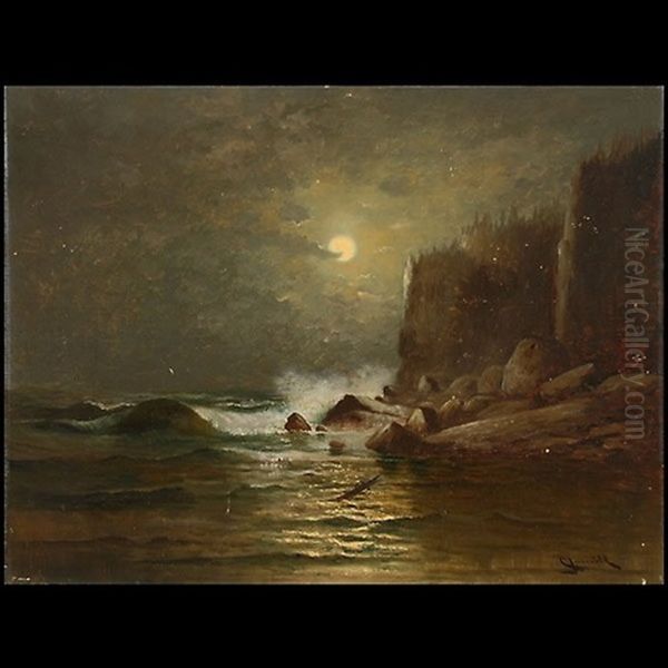 Full Moon On Rocky Coastline - view 1