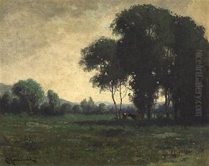 Cattle Grazing In An Evening Landscape by Carl Henrik Jonnevold