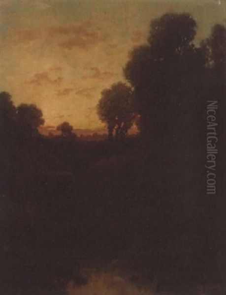 A Wooded Landscape At Dusk - view 1