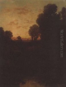 A Wooded Landscape At Dusk by Carl Henrik Jonnevold