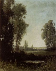 A Forest Pool With Meadows And Hills Beyond by Carl Henrik Jonnevold