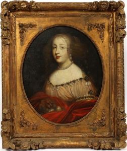Portrait Of A Woman Holding A Dog by Cornelis Jonson Van Ceulen