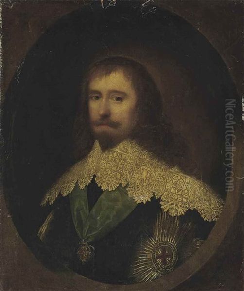 Portrait Of A Gentleman, Possibly Philip Herbert, 1st Earl Of Montgomery And 4th Earl Of Pembroke (1584-1650), Bust-length, With A Lace Collar And Wearing The Badge And Star Of The Order Of The Garter, In A Feigned Oval - view 1