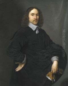 Portrait Of A Gentleman, Half Length, Dressed In Black, Holding A Pair Of Tan Gloves