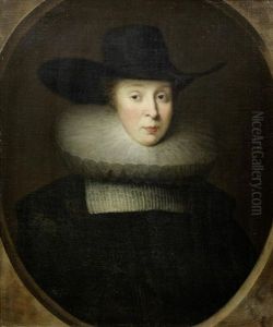 Portrait Of Frances, Lady Robinson, Half-length, In A Black Dress And Hat, Within A Painted Oval