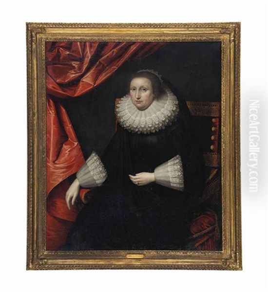 Portrait Of A Lady, Three-quarter-length, In A Black Dress - view 1