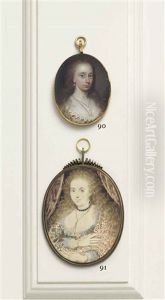 A Young Lady, In Embroidered White Dress With Lace Collar, Drop Pearl Suspended From Black Ribbon Choker, Drop Pearl Earring, Long Fair Hair...