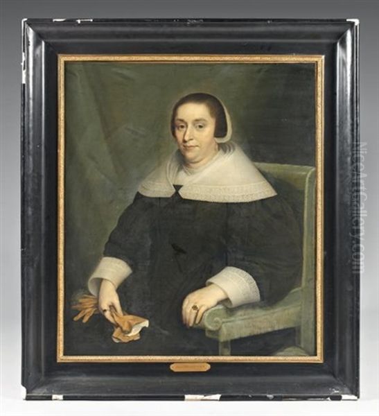 Portrait De Femme Assise Aux Gants Jaunes - view 1