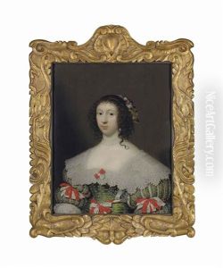 Portrait Of Elizabeth Campion (1614-1673), Half-length, In A Green Embroidered Dress With A Lace Collar And Red And White Bows