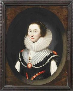 Portrait Of A Lady In A Black Dress And White Ruff And Jewelled Pendant