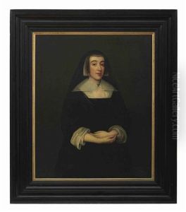 Portrait Of A Lady, Standing, Wearing A Black Dress With A White Collar And A Black Veil