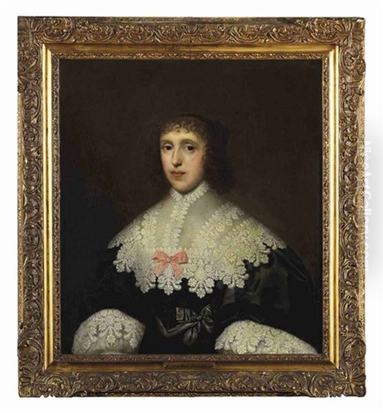 Portrait Of A Lady In A Black Dress With A Lace Collar And Cuffs - view 1