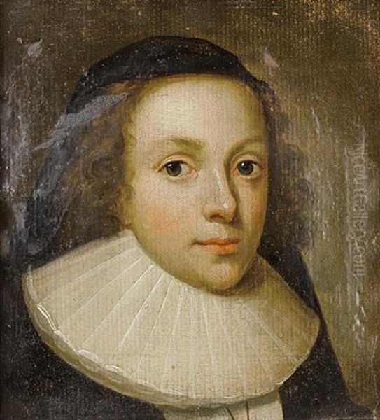 Portrait Of A Young Lady In A Black Dress And White Collar - view 1
