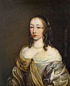 Portrat Einer Dame Mit Satinkleid, Seidenschal Und Perlenschmuck