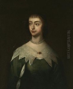 A Portrait Of A Lady Wearing A Green Dress With Slashed Sleeves And A Lace Collar