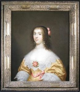 Portrait Of A Lady Wearing A Yellow Dress With Fine Lace Collar And Sleeves And A Rose On Her Bosom