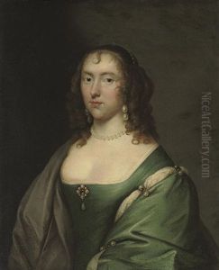 Portrait Of Lady Lucy Pelham In A Blue Dress With Pearl Ornaments And A Grey Wrap