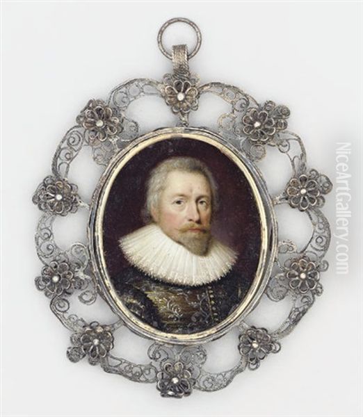 A Gentleman, In Silver-embroidered Grey Doublet, White Lace Ruff - view 1