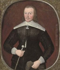 Portrait Of A Gentleman In A Black Jerkin And White Collar And Cuffs, Holding A Pair Of Gloves In His Left Hand