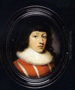 Thomas Wentworth, 1st Earl Of Strafford, Wearing Red Doublet Slashed To Reveal White And Lace Edged Falling Collar