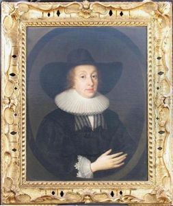 Portrait Of A Lady Wearing A Black Hat, Her Black Dress With Lace Ruff Portrait Of A Lady Wearing A Black Hat, Her Black Dress With Lace Ruff