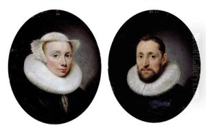 Portrait Of Theoderick Hoste In A Black Doublet With A Lace Ruff (+ Portrait Of His Wife Jane Hoste In A Black Dress With A Lace Ruff And Bonnet, Insc.; Pair) by Cornelis Jonson Van Ceulen