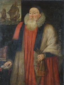 Portrait Of Charles Howard, Second Baron Howard Of Effingham And First Earl Of Nottingham, In Peer's Robes, A View Of Men O'war At Sea Through A Window Beyond