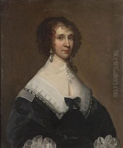 Portrait Of A Lady (miss Sumaretz?), Half-length, With A White Lace Collar And Pearl Earrings