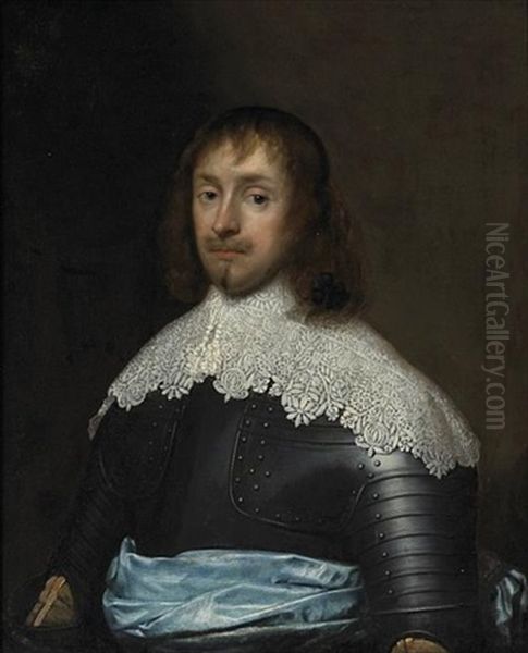 A Portrait Of Edward Cornewall Esquire, In Armor With A Lace Collar And A Blue Sash - view 1