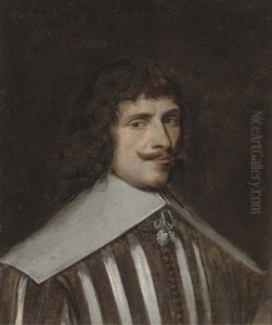 Portrait Of A Gentleman, Half-length, In A Brown And White Striped Doublet And White Collar