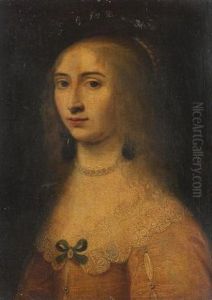 Portrait Of A Young Lady In A Lace Trimmed Dress And A Pearl Necklace