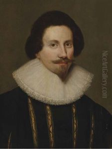 Portrait Of A Gentleman, Quarter-length (the Earl Of Southampton?), In A Black And Gold Coat, With A White Ruff