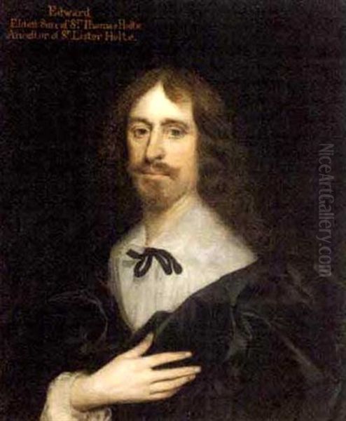 Portrait Of Edward Holte, Esq., Wearing A Black Coat, White Shirt And Black Tie, His Right Hand On His Chest (+ Portrait Of Elizabeth Holte, Wearing A Black Dress, Pearl Necklace And Fur Stole; Pair) - view 1