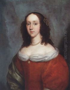 Portrait Of A Lady Wearing An Orange Silk Dress And A Green Silk Shawl
