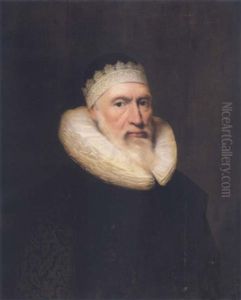 Portrait Of A Gentleman Wearing A Black Doublet With A White Lace Ruff And A White Skull Cap