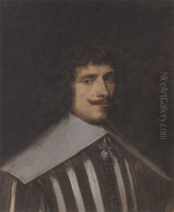 Portrait Of A Gentleman In A Brown And White Striped Doublet And White Collar