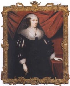 Portrait Of Magdalene Digby Wearing A Black Dress With Black And White Sleeves And Holding A Fan