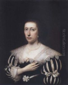 Portrait Of A Lady Wearing A Slashed Black And White Dress With Lace Collar And Cuffs Portrait Of A Lady Wearing A Slashed Black And White Dress With Lace Collar And Cuffs