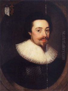Portrait Of Sir Thomas Reynell Wearing A Black Tunic And White Lace Ruff