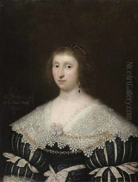 Portrait Of Mary, Lady Morley, In A Black Dress With Slashed Sleeves And A Lace Collar - view 1
