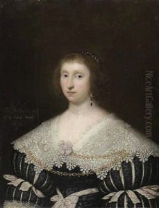 Portrait Of Mary, Lady Morley, In A Black Dress With Slashed Sleeves And A Lace Collar