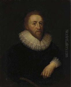 Portrait Of Sir Robert Bruce Cotton Bar, Called The Antiquarian, In A Black Coat And White Lace Ruff And Sleeve