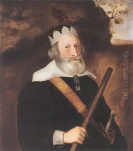 Portrait Of Sir William Monson Wearing A Black Tunic With White Collar, Holding A Baton In His Right Hand And A Sword By His Side
