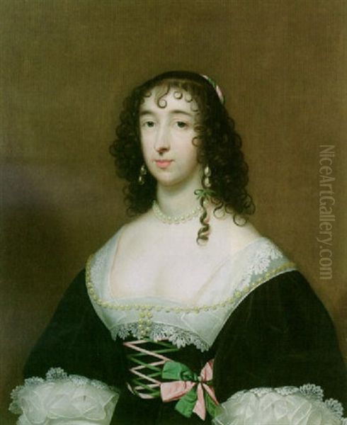 Portrait Of A Lady (lettice, Lady Falkland?) Wearing A Black Dress With A White Lace Collar And Cuffs - view 1