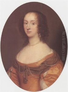 Portrait Of A Lady, A Member Of The Palatine Family, Wearing A Gold Dress And Pearls